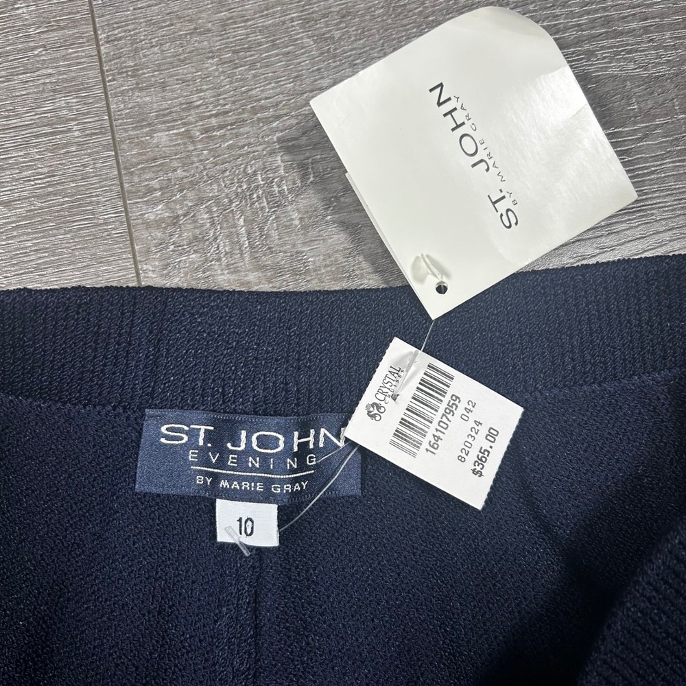 St John Evening by Marie Gray Navy Wool Blend Wide Leg Knit Pants Size 10 - Picture 3 of 8